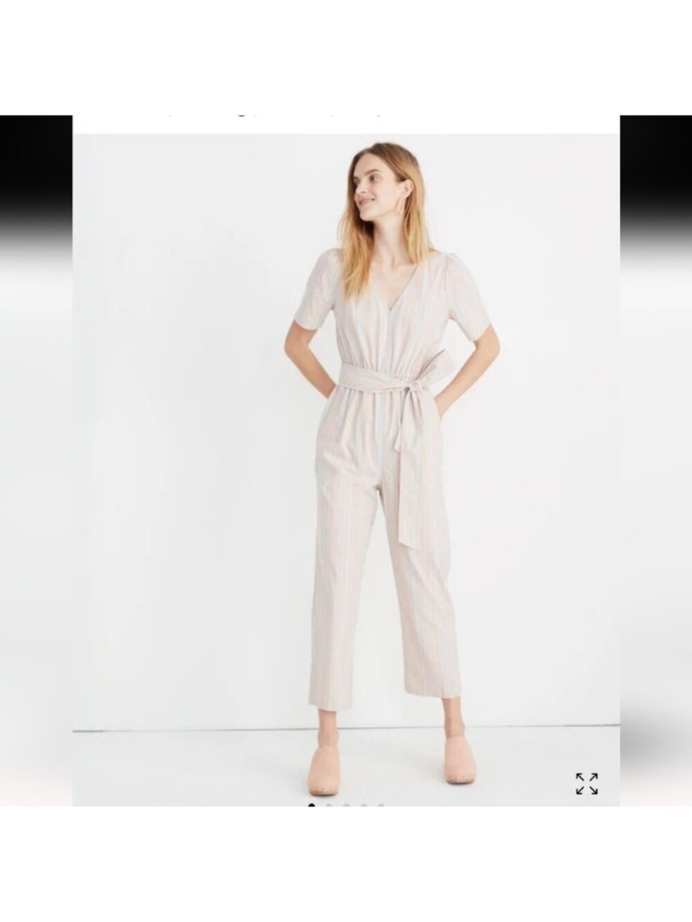Madewell Puff Sleeve Tapered Jumpsuit Pastel Stripes